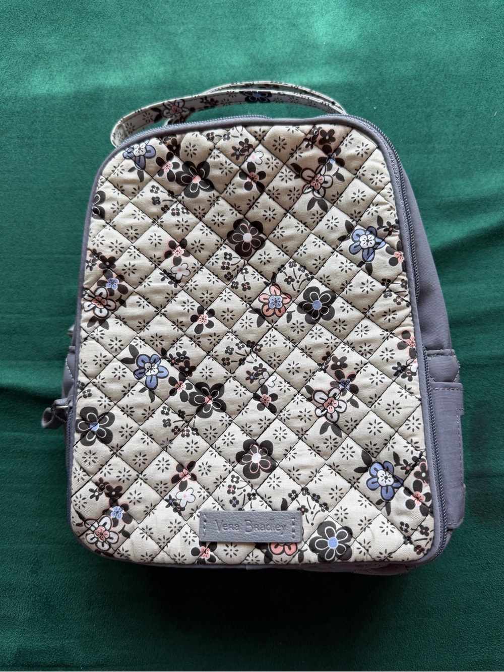 Vera Bradley Quilted Floral lunch bag in Cream, Gray, Pink and Blue Accents